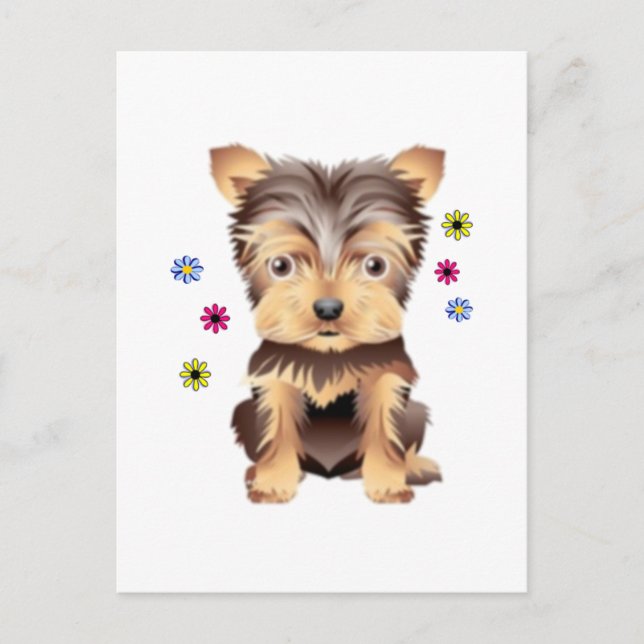 Carte Postale Fleurs de Yorkie (Devant)