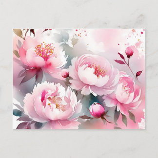 Carte Postale Fleurs délicates à l'aquarelle en rose tendre