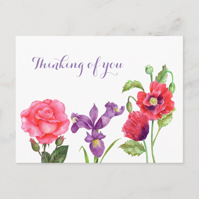 Carte Postale Fleurs d'été aquarelle Pensées pour vous (Devant)