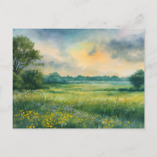 Carte Postale Fleurs d'été Champ Aquarelle Nature