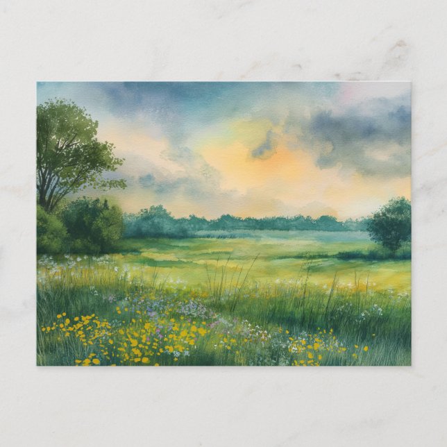 Carte Postale Fleurs d'été Champ Aquarelle Nature (Devant)