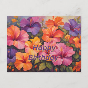 Carte Postale Fleurs d'hibiscus colorées Joyeux Anniversaire 