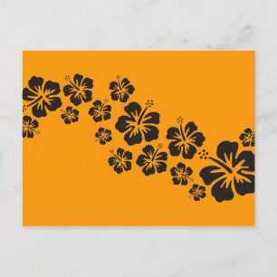 Carte Postale fleurs d'hibiscus en noir orange