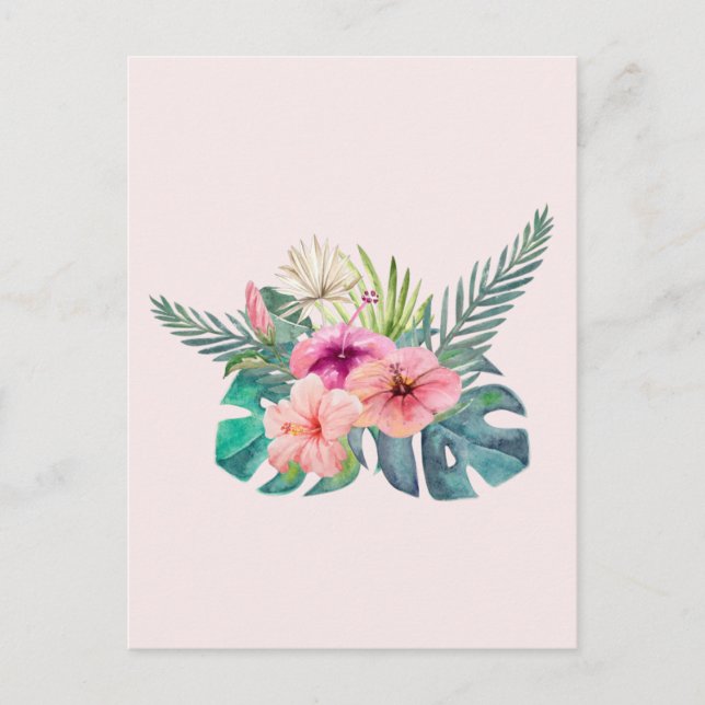 Carte Postale Fleurs d'hibiscus rose tropical aquarelle  (Devant)