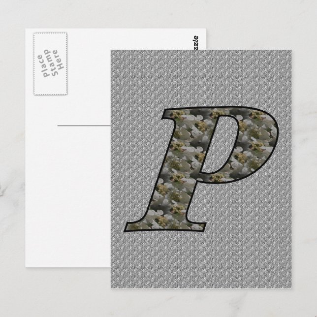 Carte Postale Fleurs d'hortensia à monogramme initial P (Devant / Derrière)