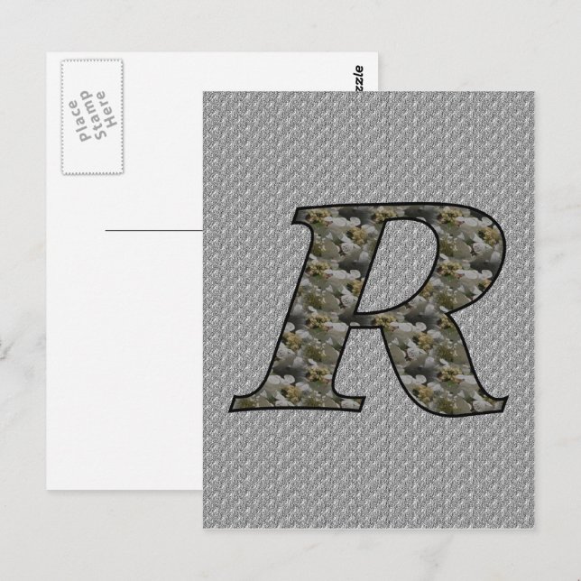 Carte Postale Fleurs d'hortensia à monogramme initial R (Devant / Derrière)