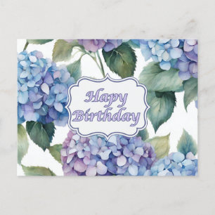 Carte Postale Fleurs d'hortensia aquarelle Joyeux Anniversaire 