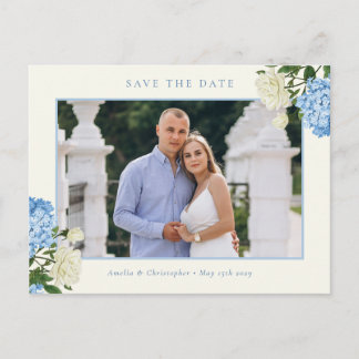 Carte Postale Fleurs d'Hydrangea Bleues et Jardin de Roses Enreg