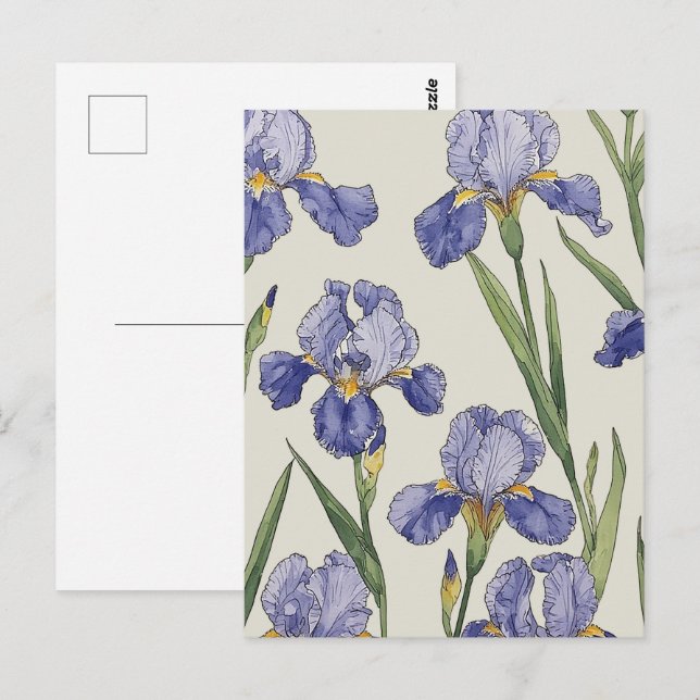 Carte Postale Fleurs d'Iris Bleu (Devant / Derrière)