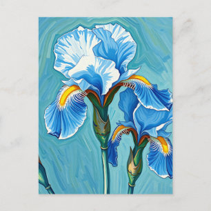 Carte Postale Fleurs d'Iris Bleu Motif Artistique