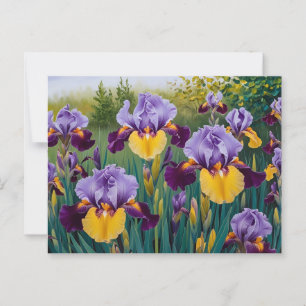 Carte Postale Fleurs d'Iris Violettes Jaunes en Fleur 