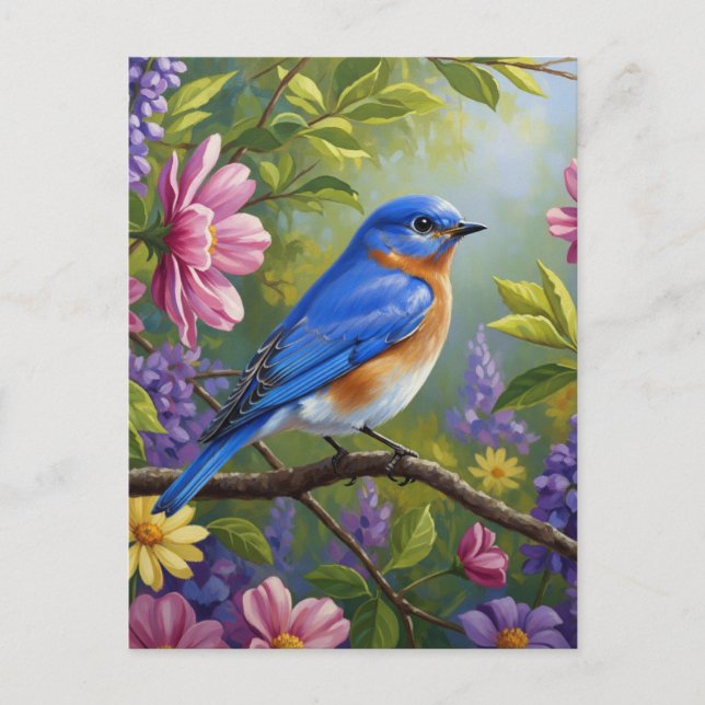 Carte Postale Fleurs d'oiseaux bleus de l'Est (Devant)