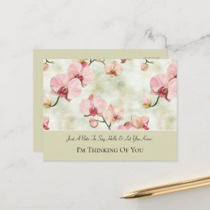 Carte Postale Fleurs d'orchidée rose vert Pensant à vous