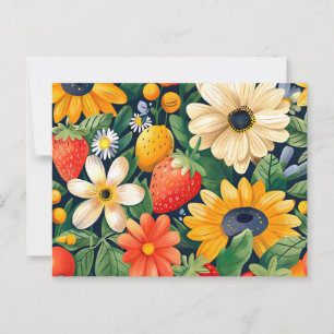Carte Postale Fleurs du jardin d'été Motif de fraises