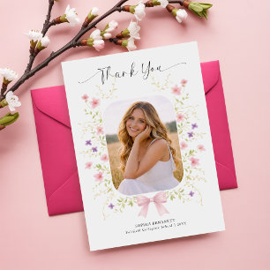 Carte Postale Fleurs Élégant Photo Ruban Rose Remerciements de D