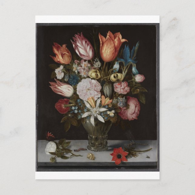 Carte Postale Fleurs en verre, Ambrosius Bosschaert, Huile (Devant)