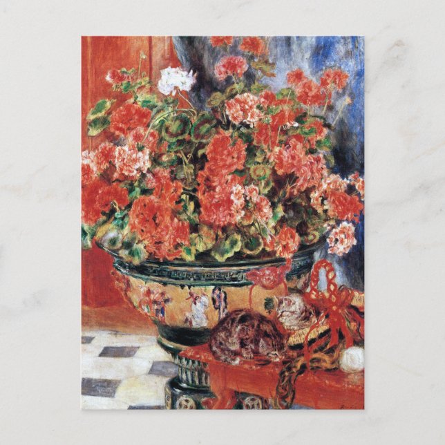 Carte Postale Fleurs et Chats - Art impressionniste - Renoir (Devant)