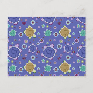 Carte Postale Fleurs et Coeurs Motif de tortue