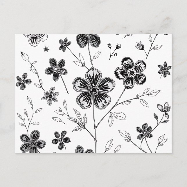 Carte Postale Fleurs et feuilles à trait fin délicat  (Devant)