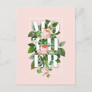 Carte Postale Fleurs et feuilles de roses de mère sur fond rose 
