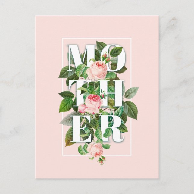 Carte Postale Fleurs et feuilles de roses de mère sur fond rose  (Devant)