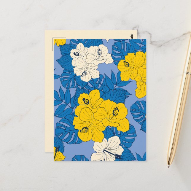Carte Postale Fleurs et feuilles d'Hibiscus  (Devant/Arrière en situation)