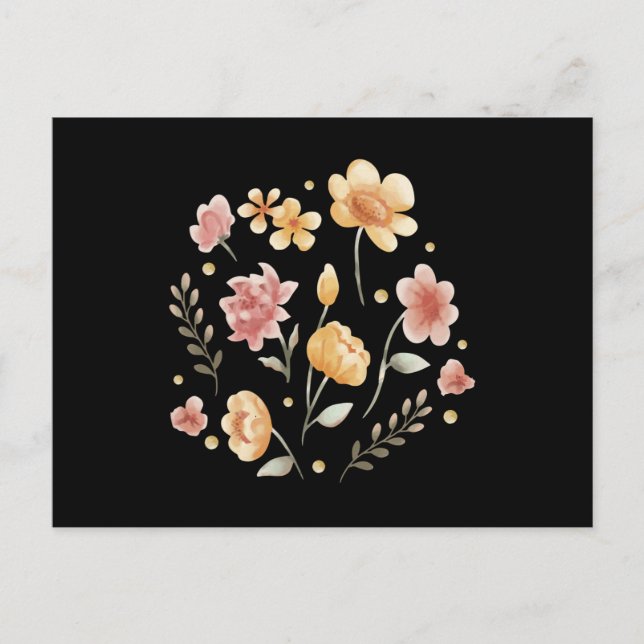 Carte Postale Fleurs et feuilles fleuries aquarelle (Devant)