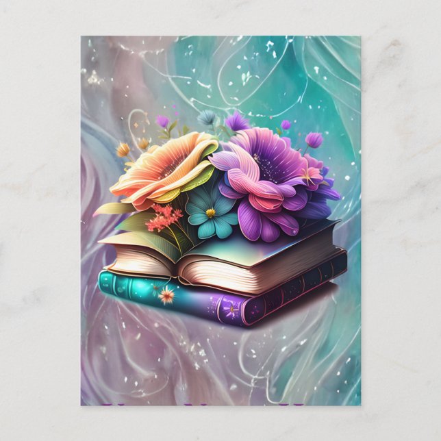 Carte Postale Fleurs et livres colorés (Devant)