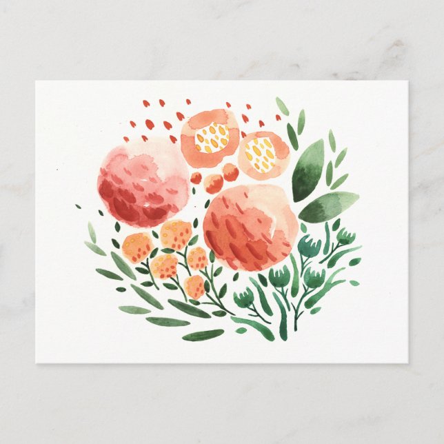 Carte postale Fleurs et Motif Aquarelle (Devant)