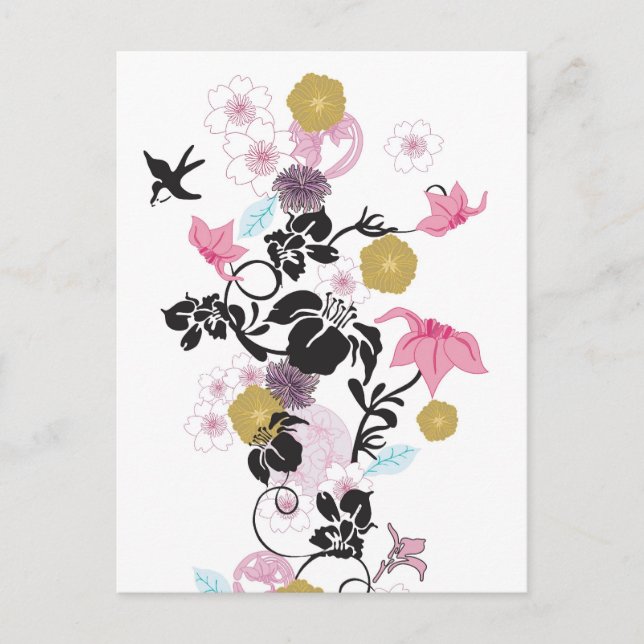 Carte Postale Fleurs et oiseaux japonais (Devant)