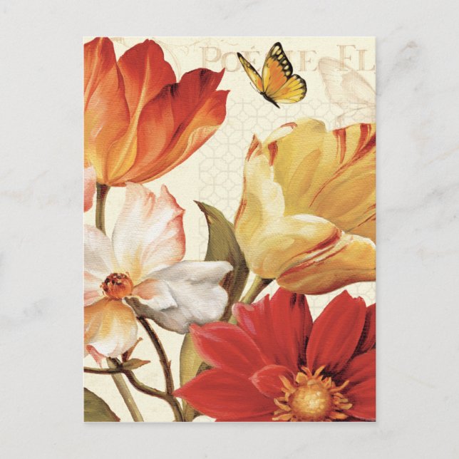 Carte Postale Fleurs et papillons (Devant)