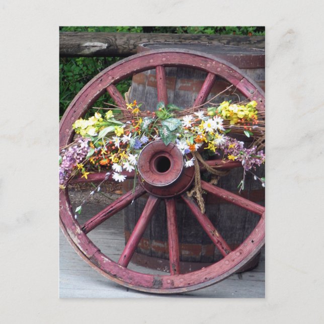 Carte Postale Fleurs et roue en Wagon (Devant)