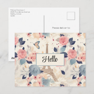 Carte Postale Fleurs et Tour Eiffel Paris Motif de voyage