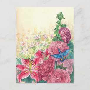 Carte Postale Fleurs exquises & Aquarelle colibri, sur mesure