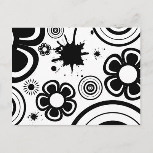 Carte Postale Fleurs fantaisistes noir et blanc, Cercles, Éclabo