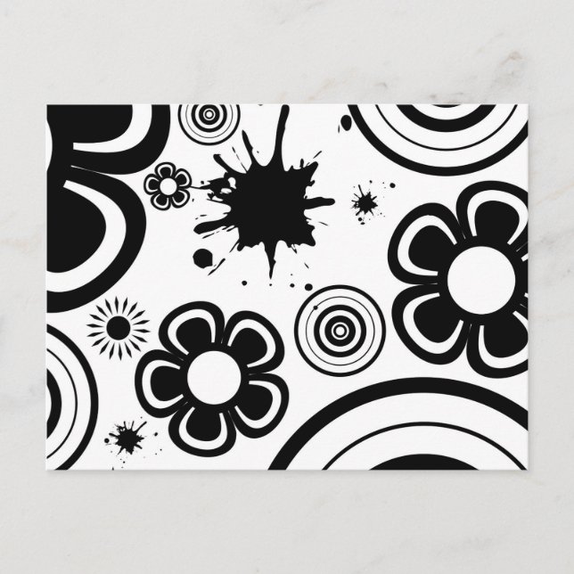 Carte Postale Fleurs fantaisistes noir et blanc, Cercles, Éclabo (Devant)