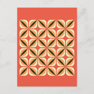 Carte Postale Fleurs Feuilles Abstraites géométriques orange rou