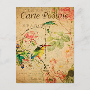 Carte Postale Fleurs florales d'oiseaux de pêcheurs vintages fra