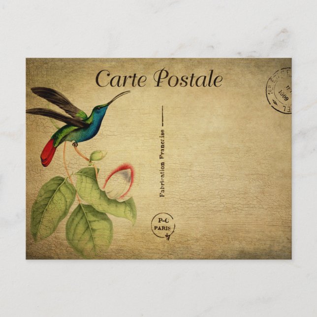 Carte Postale Fleurs florales vintages d'oiseaux (Devant)