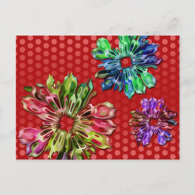 Carte Postale Fleurs fractales abstraites 2D | points rouges (Devant)