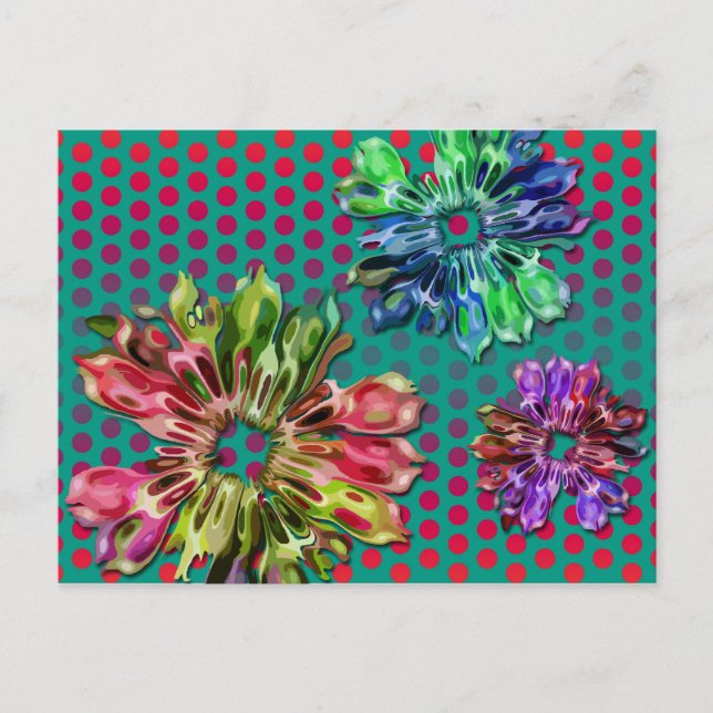 Carte Postale Fleurs fractales abstraites 2D | points rouges ver (Devant)