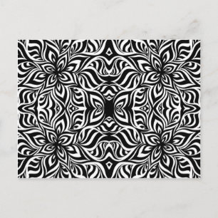 Carte Postale Fleurs fractales d'encre noire et blanche