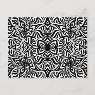 Carte Postale Fleurs fractales d'encre noire et blanche