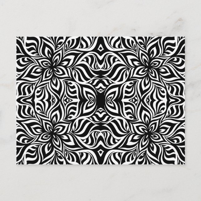 Carte Postale Fleurs fractales d'encre noire et blanche (Devant)