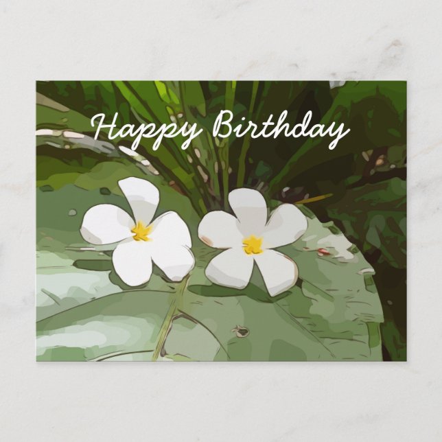 Carte Postale Fleurs Frangipani Plumeria sur l'Anniversaire vert (Devant)