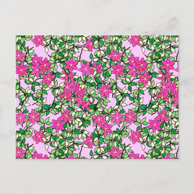 Carte Postale Fleurs fuchsia sur un fond rose pâle (Devant)