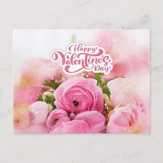 Carte Postale Fleurs Heureuses Saintes-Valentin roses (Devant)