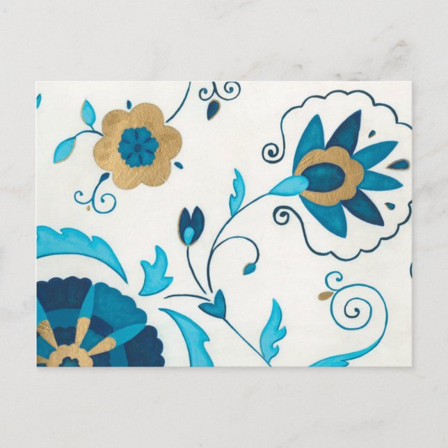 Carte Postale Fleurs Indigo dorées avec Arrière - plan blanc (Devant)
