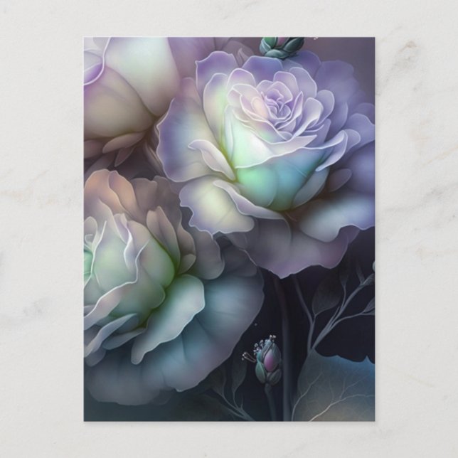 Carte Postale Fleurs iridescentes violettes de près (Devant)