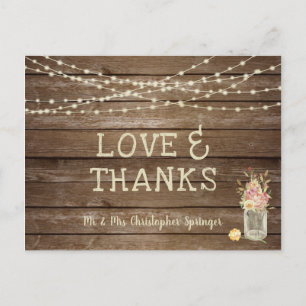 Carte Postale Fleurs Jar en bois rustique Mason MERCI Mariage